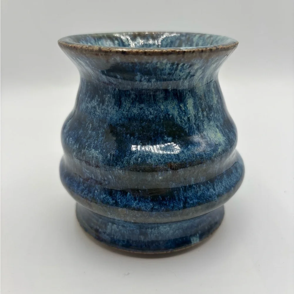 Glazed Blue Pottery Accent Vase or pencil holder